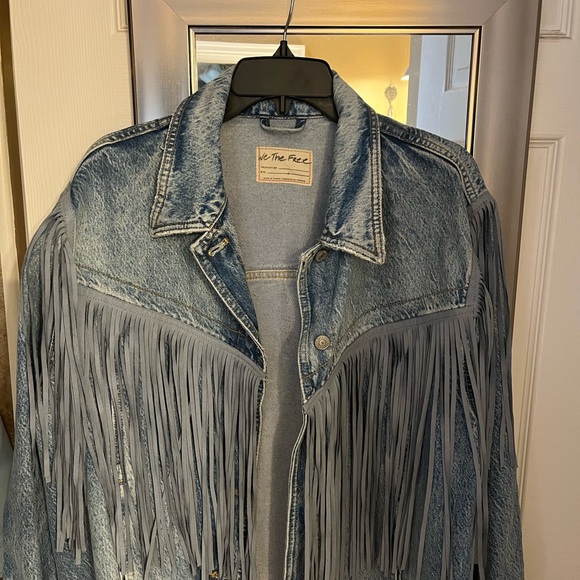 Free People We the Free after hours Fringe Denim Tucker Jacket Large - Picture 9 of 9